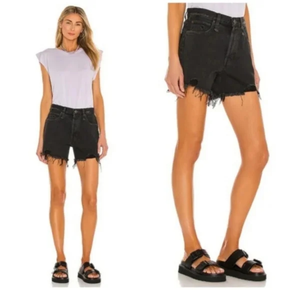 Free People Black Denim Cotton Cutoff Shorts Malai Grey Faded Black Jeans - Picture 2 of 15